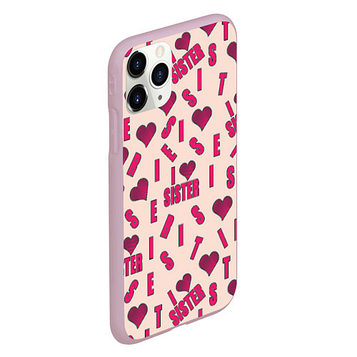 Чехол iPhone 11 Pro матовый Я люблю сестру паттерн / 3D-Розовый – фото 2