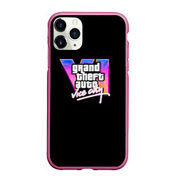 Чехол iPhone 11 Pro матовый Gta 6 vice city logo, цвет: 3D-малиновый