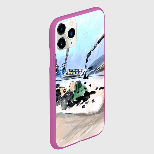 Чехол iPhone 11 Pro матовый Капли и портрет тушью / 3D-Фиолетовый – фото 2