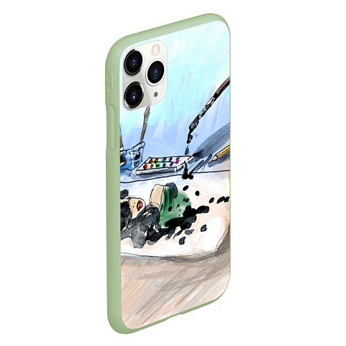 Чехол iPhone 11 Pro матовый Капли и портрет тушью / 3D-Салатовый – фото 2