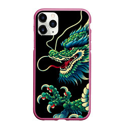 Чехол iPhone 11 Pro матовый Japanese irezumi - dragon, цвет: 3D-малиновый