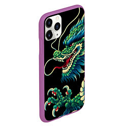 Чехол iPhone 11 Pro матовый Japanese irezumi - dragon, цвет: 3D-фиолетовый — фото 2