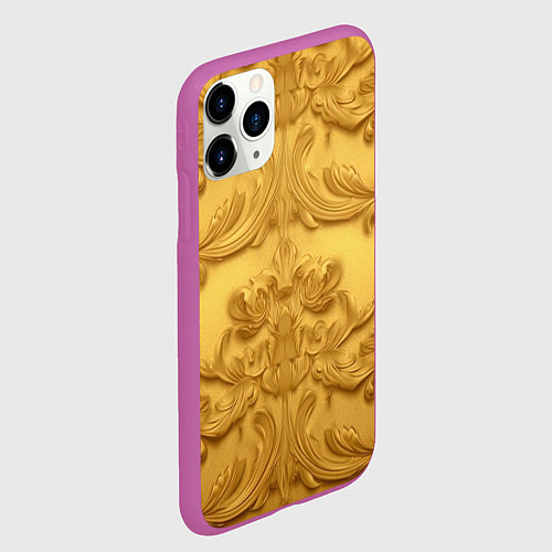 Чехол iPhone 11 Pro матовый Золото объемные узоры / 3D-Фиолетовый – фото 2