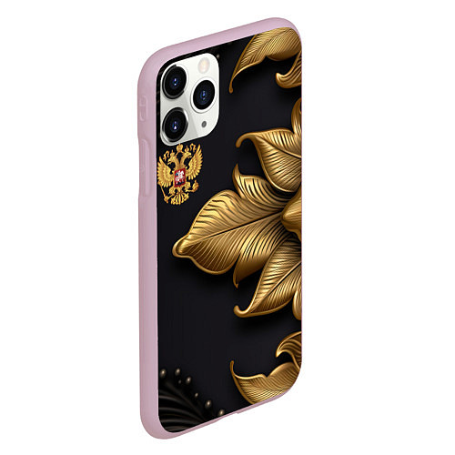 Чехол iPhone 11 Pro матовый Золотой герб России / 3D-Розовый – фото 2