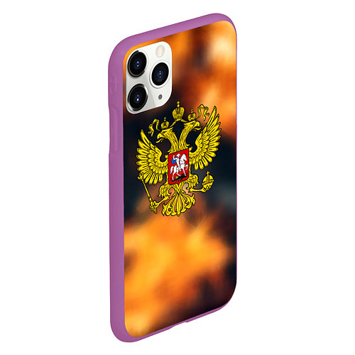 Чехол iPhone 11 Pro матовый Герб РФ градиент огня / 3D-Фиолетовый – фото 2