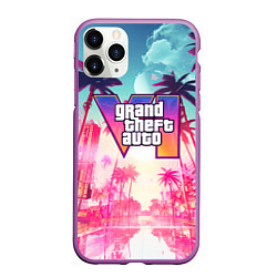 Чехол iPhone 11 Pro матовый Gta 6 logo vice city style, цвет: 3D-фиолетовый