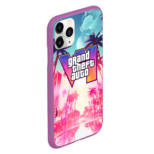 Чехол iPhone 11 Pro матовый Gta 6 logo vice city style / 3D-Фиолетовый – фото 2