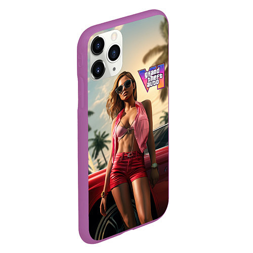 Чехол iPhone 11 Pro матовый Девушка GTA 6 / 3D-Фиолетовый – фото 2