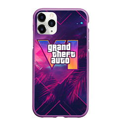 Чехол iPhone 11 Pro матовый GTA 6 summer logo, цвет: 3D-фиолетовый