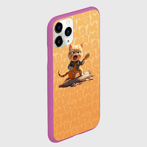 Чехол iPhone 11 Pro матовый Рыжий кот с гитарой / 3D-Фиолетовый – фото 2
