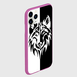 Чехол iPhone 11 Pro матовый Волк чёрно-белый, цвет: 3D-фиолетовый — фото 2
