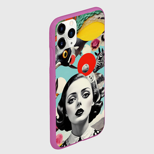 Чехол iPhone 11 Pro матовый Коллаж с женщиной и зверями / 3D-Фиолетовый – фото 2