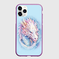 Чехол iPhone 11 Pro матовый Волшебный белый дракон, цвет: 3D-фиолетовый
