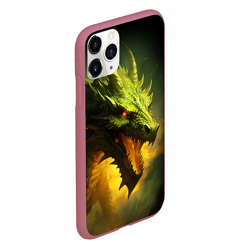 Чехол iPhone 11 Pro матовый Злой зеленый дракон 2024 / 3D-Малиновый – фото 2