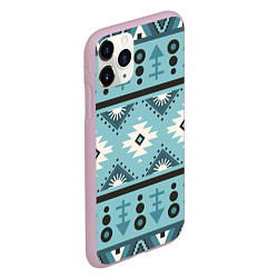 Чехол iPhone 11 Pro матовый Этническая геометрия в голубой палитре, цвет: 3D-розовый — фото 2