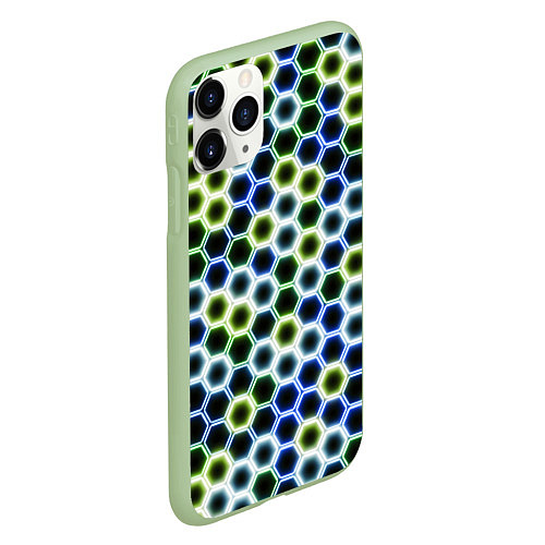 Чехол iPhone 11 Pro матовый Светящиеся соты / 3D-Салатовый – фото 2