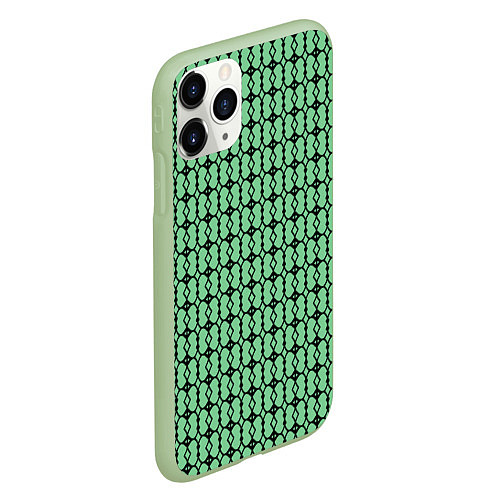 Чехол iPhone 11 Pro матовый Чёрные узоры на зелёном / 3D-Салатовый – фото 2