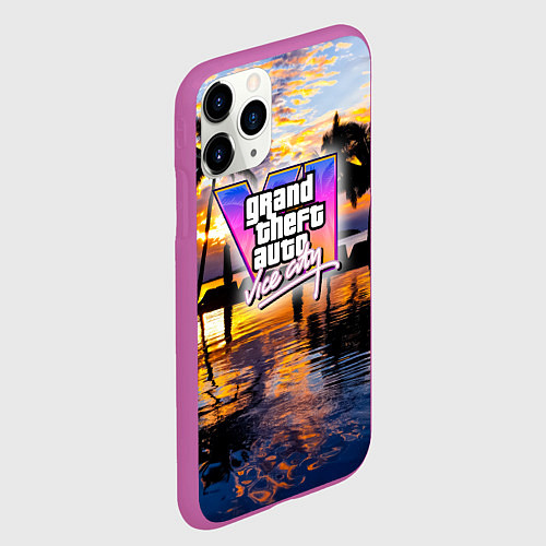 Чехол iPhone 11 Pro матовый Grand theft auto 6 vice city / 3D-Фиолетовый – фото 2