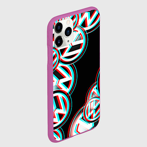 Чехол iPhone 11 Pro матовый Volkswagen glitch pattern / 3D-Фиолетовый – фото 2
