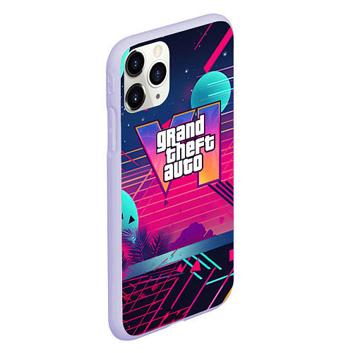 Чехол iPhone 11 Pro матовый GTA 6 логотип и абстракция / 3D-Светло-сиреневый – фото 2