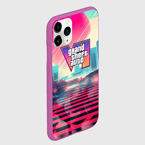 Чехол iPhone 11 Pro матовый GTA 6 retro abstract / 3D-Фиолетовый – фото 2