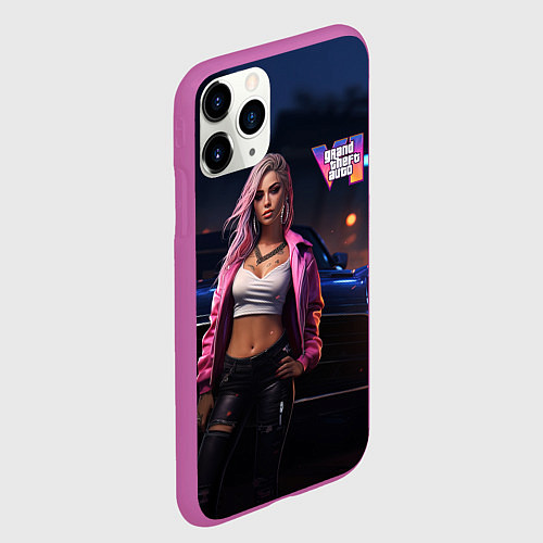Чехол iPhone 11 Pro матовый GTA 6 девушка у машины / 3D-Фиолетовый – фото 2