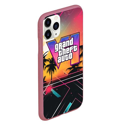 Чехол iPhone 11 Pro матовый GTA 6 night logo / 3D-Малиновый – фото 2