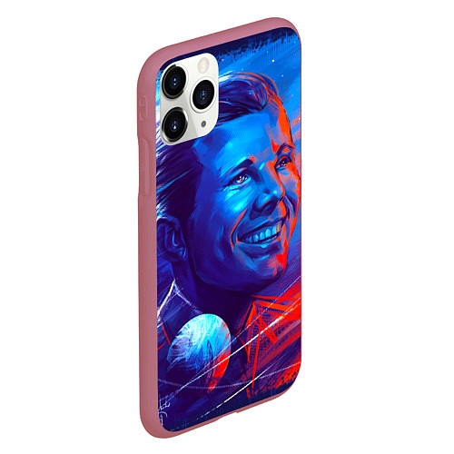 Чехол iPhone 11 Pro матовый Улыбка Гагарина / 3D-Малиновый – фото 2