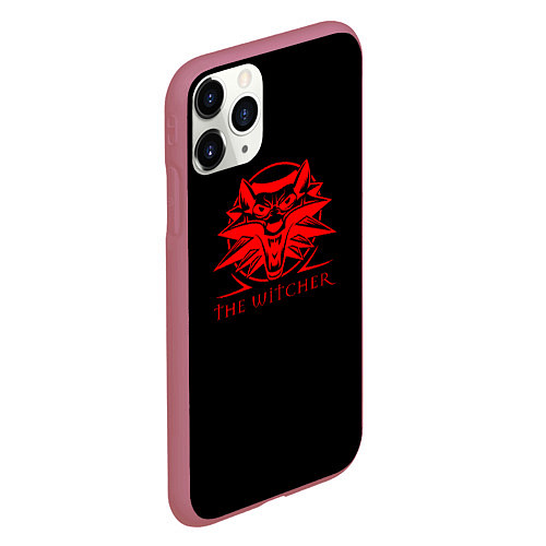 Чехол iPhone 11 Pro матовый Ведьмак красное лого / 3D-Малиновый – фото 2
