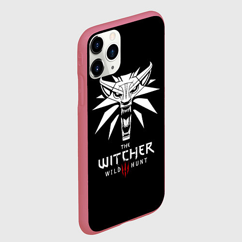 Чехол iPhone 11 Pro матовый The Witcher белое лого гейм / 3D-Малиновый – фото 2