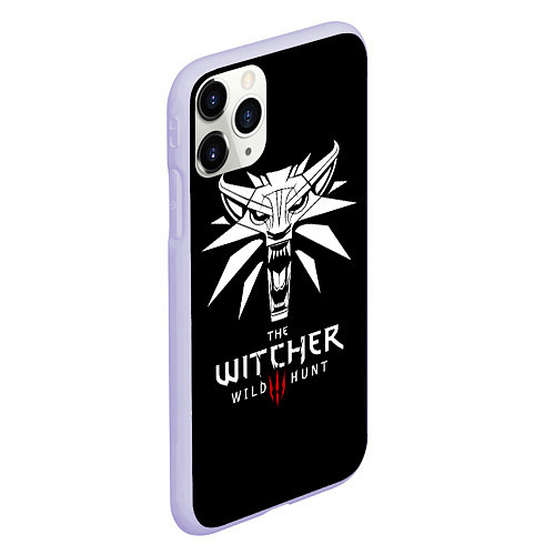Чехол iPhone 11 Pro матовый The Witcher белое лого гейм / 3D-Светло-сиреневый – фото 2