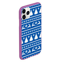 Чехол iPhone 11 Pro матовый Синий свитер с новогодними оленями, цвет: 3D-фиолетовый — фото 2