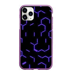 Чехол iPhone 11 Pro матовый Фиолетовые неоновые неполные гексагоны, цвет: 3D-фиолетовый