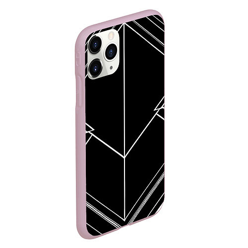 Чехол iPhone 11 Pro матовый Полосы на чёрном фоне / 3D-Розовый – фото 2