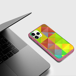 Чехол iPhone 11 Pro матовый Разноцветные фигуры, цвет: 3D-малиновый — фото 2