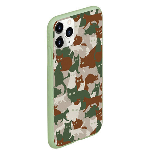 Чехол iPhone 11 Pro матовый Кошки - камуфляж / 3D-Салатовый – фото 2