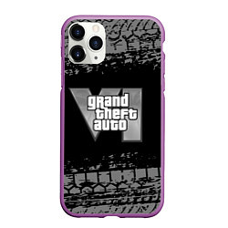 Чехол iPhone 11 Pro матовый GTA 6 следы шин, цвет: 3D-фиолетовый