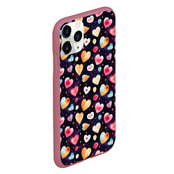 Чехол iPhone 11 Pro матовый Паттерн с сердечками на Валентинов день, цвет: 3D-малиновый — фото 2