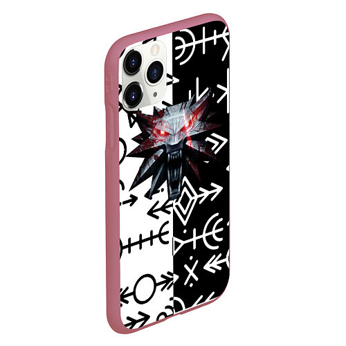 Чехол iPhone 11 Pro матовый The Witcher символы славянские / 3D-Малиновый – фото 2