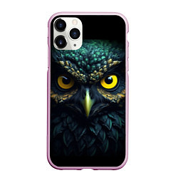 Чехол iPhone 11 Pro матовый Бирюзовая сова с желтыми глазами, цвет: 3D-розовый