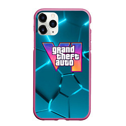 Чехол iPhone 11 Pro матовый GTA 6 лого на фоне разлома голубых плит