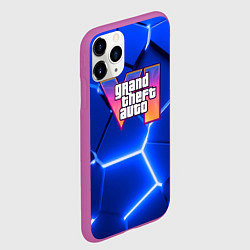 Чехол iPhone 11 Pro матовый GTA 6 лого на фоне разлома синих плит, цвет: 3D-фиолетовый — фото 2