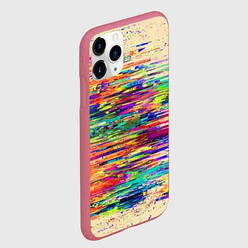 Чехол iPhone 11 Pro матовый Разноцветный глитч / 3D-Малиновый – фото 2