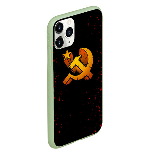 Чехол iPhone 11 Pro матовый Серп и молот СССР краски / 3D-Салатовый – фото 2