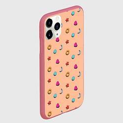 Чехол iPhone 11 Pro матовый Узор с сердцем, звездой и кругом, цвет: 3D-малиновый — фото 2