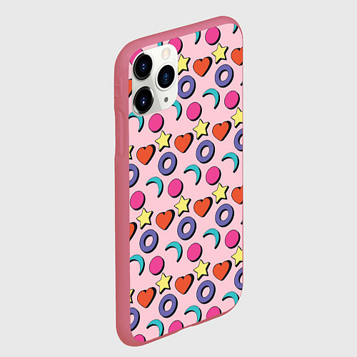 Чехол iPhone 11 Pro матовый Современный узор с сердечной звездой и кругом / 3D-Малиновый – фото 2
