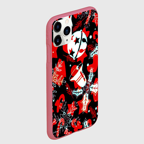 Чехол iPhone 11 Pro матовый Рождественские паттерны орнамент / 3D-Малиновый – фото 2
