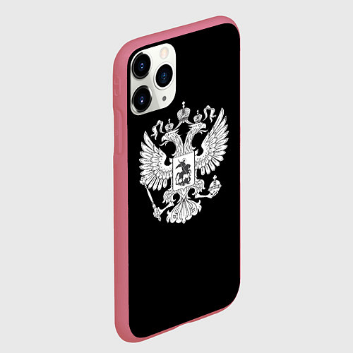 Чехол iPhone 11 Pro матовый Герб РФ серый патриотический / 3D-Малиновый – фото 2
