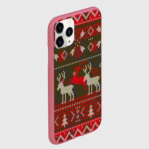 Чехол iPhone 11 Pro матовый Рождественский орнамент / 3D-Малиновый – фото 2
