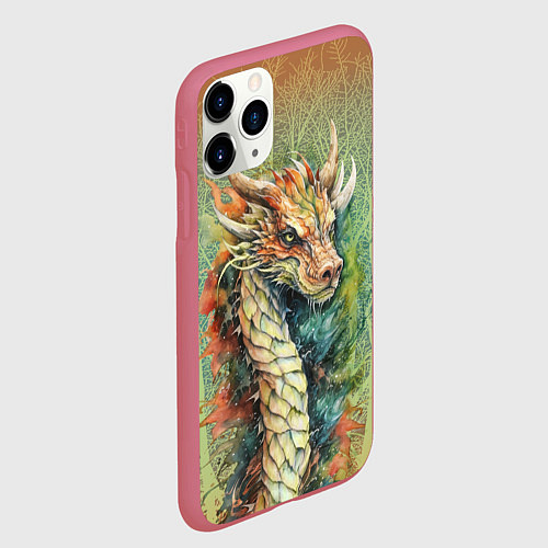 Чехол iPhone 11 Pro матовый Зеленый древесный дракон с деревьями / 3D-Малиновый – фото 2